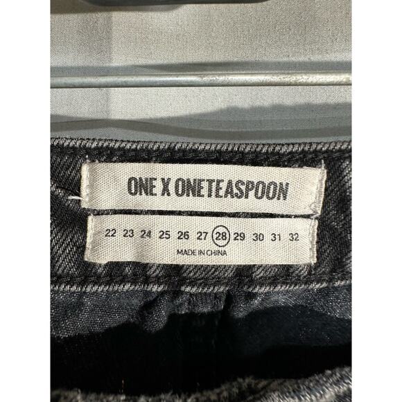 One Teaspoon Jeans Womens 28 Black High Waist Freebird Distressed Zip Ankle Crop - Picture 2 of 12